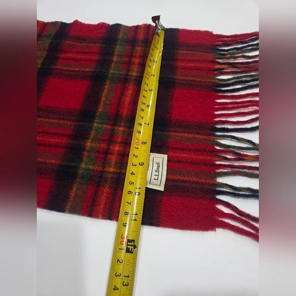 L.L.Bean Red Plaid Wool Scarf Sz.11×60in.